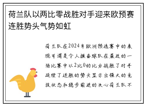 荷兰队以两比零战胜对手迎来欧预赛连胜势头气势如虹