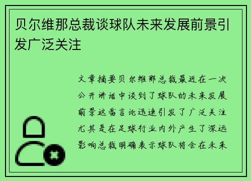 贝尔维那总裁谈球队未来发展前景引发广泛关注