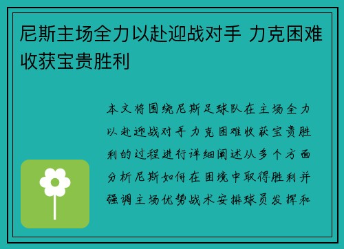 尼斯主场全力以赴迎战对手 力克困难收获宝贵胜利