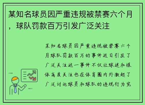 某知名球员因严重违规被禁赛六个月，球队罚款百万引发广泛关注