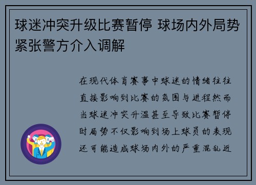 球迷冲突升级比赛暂停 球场内外局势紧张警方介入调解