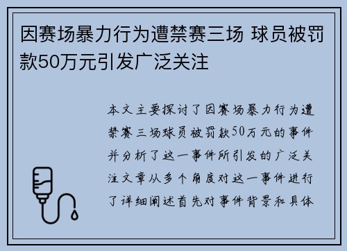 因赛场暴力行为遭禁赛三场 球员被罚款50万元引发广泛关注